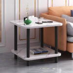 3-SOGA 60cm White Ceramic Side Table Stone Pattern Modern Design with Metal Legs