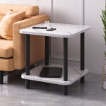 4-SOGA 60cm White Ceramic Side Table Stone Pattern Modern Design with Metal Legs