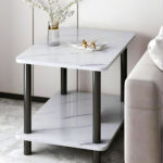 5-SOGA 60cm White Ceramic Side Table Stone Pattern Modern Design with Metal Legs