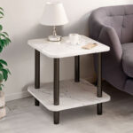 7-SOGA 60cm White Ceramic Side Table Stone Pattern Modern Design with Metal Legs