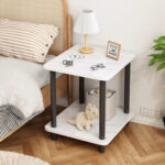 8-SOGA 60cm White Ceramic Side Table Stone Pattern Modern Design with Metal Legs
