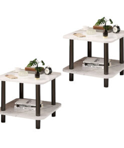 1-SOGA 2X 60cm White Ceramic Side Table Stone Pattern Modern Design with Metal Legs