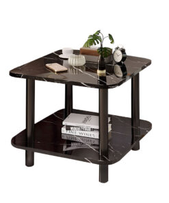 1-SOGA 60cm Black Ceramic Table Stone Pattern Modern Design with Black Metal Legs