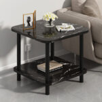 5-SOGA 60cm Black Ceramic Table Stone Pattern Modern Design with Black Metal Legs