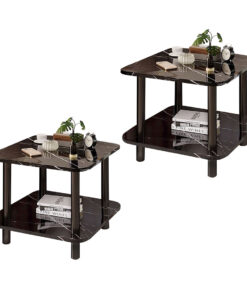 1-SOGA 2X 60cm Black Ceramic Table Stone Pattern Modern Design with Black Metal Legs