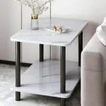 5-SOGA 70cm White Ceramic Table Stone Pattern Modern Design with Black Metal Legs