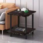 4-SOGA 70cm Black Ceramic Side Table Stone Pattern Modern Design with Black Metal Legs