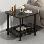 5-SOGA 70cm Black Ceramic Side Table Stone Pattern Modern Design with Black Metal Legs