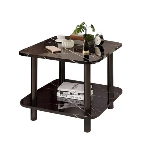 1-SOGA 70cm Black Ceramic Side Table Stone Pattern Modern Design with Black Metal Legs