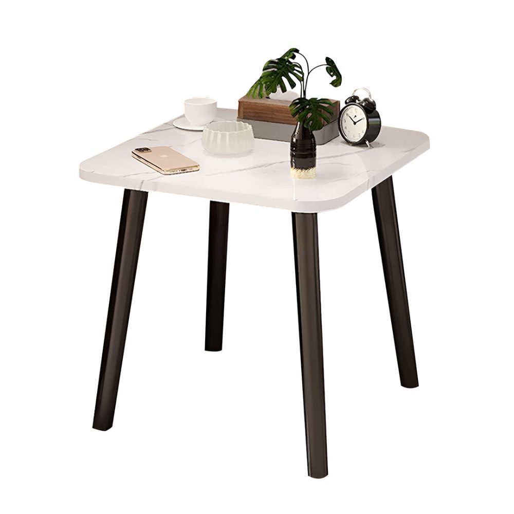 1-SOGA 40cm White Ceramic Table Stone Pattern Compact Modern Design with Black Metal Legs
