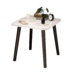 1-SOGA 40cm White Ceramic Table Stone Pattern Compact Modern Design with Black Metal Legs