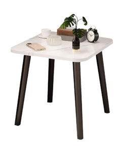 1-SOGA 40cm White Ceramic Table Stone Pattern Compact Modern Design with Black Metal Legs