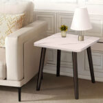 6-SOGA 40cm White Ceramic Table Stone Pattern Compact Modern Design with Black Metal Legs