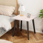7-SOGA 40cm White Ceramic Table Stone Pattern Compact Modern Design with Black Metal Legs