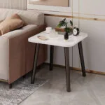 2-SOGA 2X 40cm White Ceramic Table Stone Pattern Compact Modern Design with Black Metal Legs