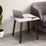 3-SOGA 2X 40cm White Ceramic Table Stone Pattern Compact Modern Design with Black Metal Legs