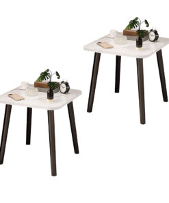 1-SOGA 2X 40cm White Ceramic Table Stone Pattern Compact Modern Design with Black Metal Legs