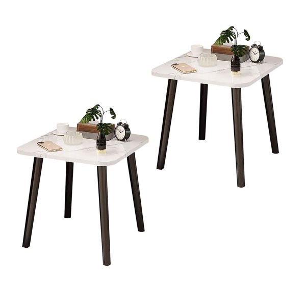1-SOGA 2X 40cm White Ceramic Table Stone Pattern Compact Modern Design with Black Metal Legs