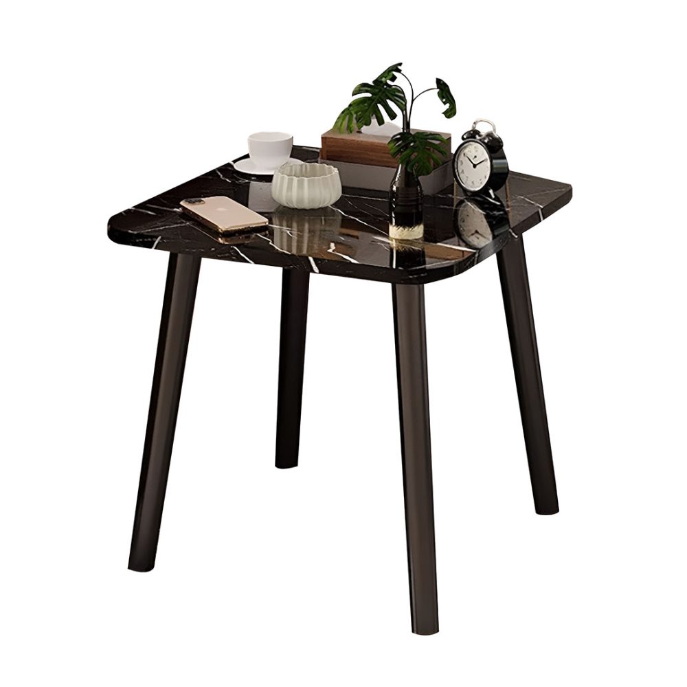 1-SOGA 40cm Black Ceramic Table Stone Pattern Compact Modern Design with Black Metal Legs