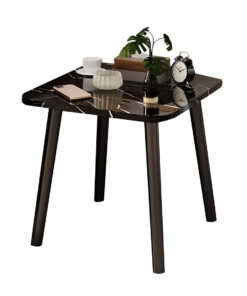 1-SOGA 40cm Black Ceramic Table Stone Pattern Compact Modern Design with Black Metal Legs