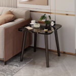 2-SOGA 2X 40cm Black Ceramic Table Stone Pattern Compact Modern Design with Black Metal Legs