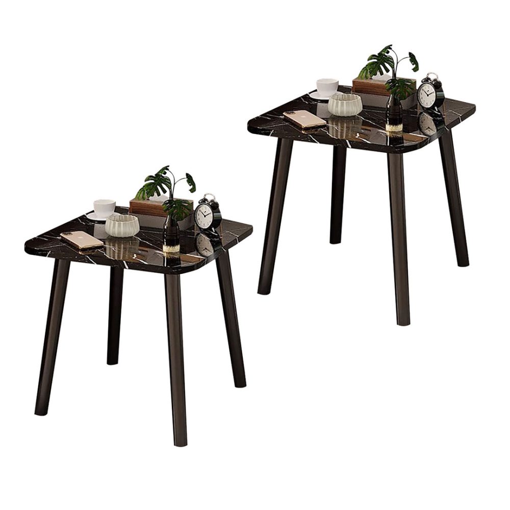 1-SOGA 2X 40cm Black Ceramic Table Stone Pattern Compact Modern Design with Black Metal Legs