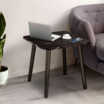 3-SOGA 2X 40cm Black Ceramic Table Stone Pattern Compact Modern Design with Black Metal Legs