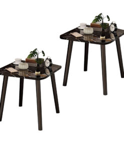 1-SOGA 2X 40cm Black Ceramic Table Stone Pattern Compact Modern Design with Black Metal Legs