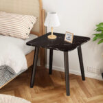 7-SOGA 2X 40cm Black Ceramic Table Stone Pattern Compact Modern Design with Black Metal Legs