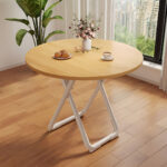 2-SOGA 80cm Wood Color Round Table with White Legs Modern Design for Home Decor