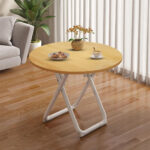 3-SOGA 80cm Wood Color Round Table with White Legs Modern Design for Home Decor