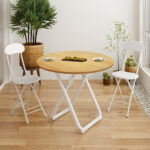 6-SOGA 80cm Wood Color Round Table with White Legs Modern Design for Home Decor