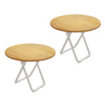 1-SOGA 2X 80cm Wood Color Round Table with White Legs Modern Design for Home Decor
