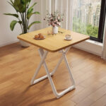 2-SOGA 80cm Wood Color Board Square Table with White Legs Modern and Stylish Design for Home Decor