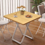 4-SOGA 80cm Wood Color Board Square Table with White Legs Modern and Stylish Design for Home Decor