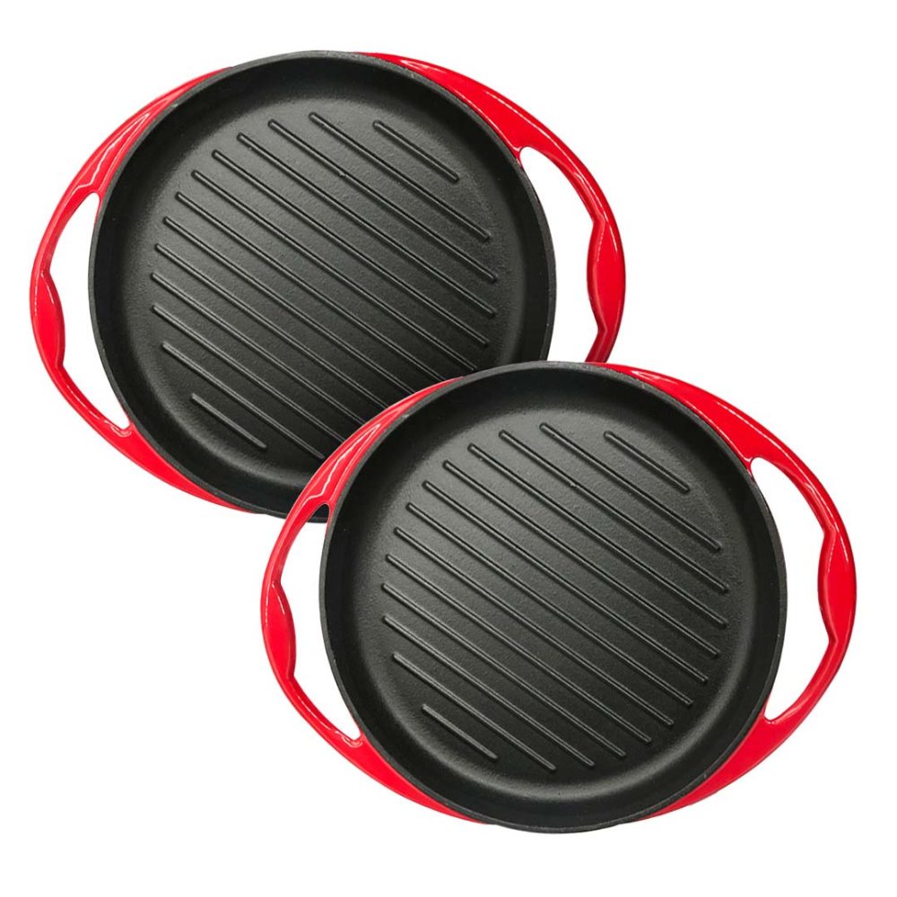 1-SOGA 2X Enamel Porcelain 26cm Cast Iron Frying Pan Skillet Non-stick Coating Steak Sizzle Platter
