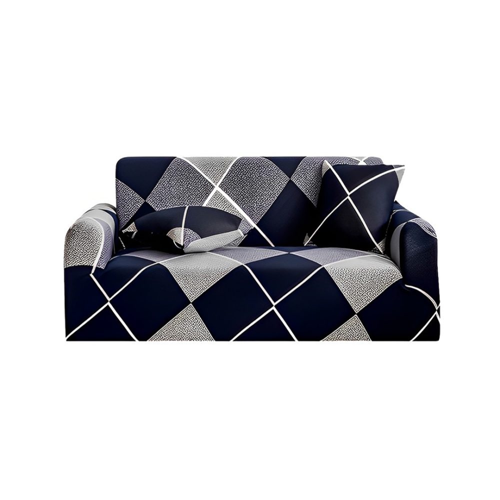 1-SOGA 2-Seater Checkered Sofa Cover Couch Protector High Stretch Lounge Slipcover Home Decor
