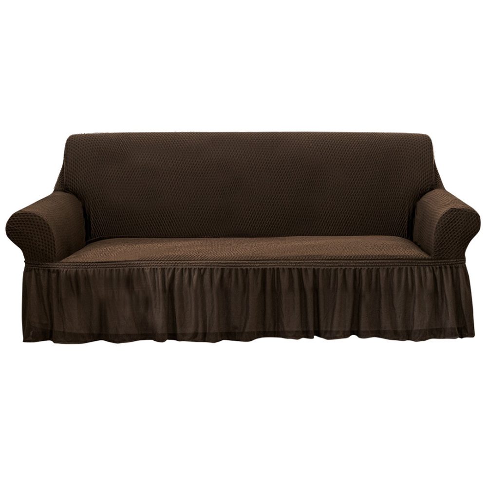 1-SOGA 3-Seater Coffee Sofa Cover with Ruffled Skirt Couch Protector High Stretch Lounge Slipcover Home Decor