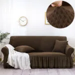 4-SOGA 3-Seater Coffee Sofa Cover with Ruffled Skirt Couch Protector High Stretch Lounge Slipcover Home Decor