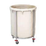 1-SOGA Stainless Steel Commercial Round Soiled Linen Laundry Trolley Cart with Wheels White