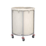 2-SOGA 2X Stainless Steel Commercial Round Soiled Linen Laundry Trolley Cart with Wheels White