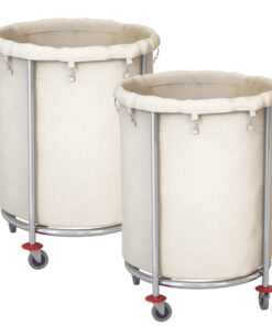 1-SOGA 2X Stainless Steel Commercial Round Soiled Linen Laundry Trolley Cart with Wheels White