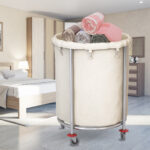 5-SOGA 2X Stainless Steel Commercial Round Soiled Linen Laundry Trolley Cart with Wheels White