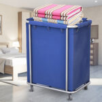 6-SOGA Stainless Steel Commercial Square Soiled Linen Laundry Trolley Cart with Wheels Blue