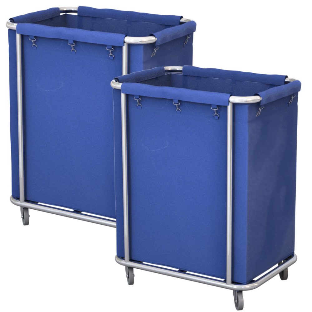 1-SOGA 2X Stainless Steel Commercial Square Soiled Linen Laundry Trolley Cart with Wheels Blue