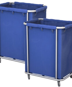 1-SOGA 2X Stainless Steel Commercial Square Soiled Linen Laundry Trolley Cart with Wheels Blue