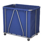 1-SOGA Stainless Steel Commercial Large Soiled Linen Laundry Trolley Cart with Wheels Blue