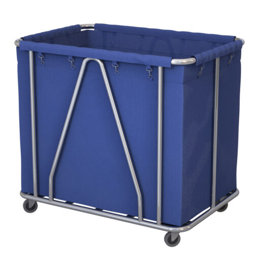 1-SOGA Stainless Steel Commercial Large Soiled Linen Laundry Trolley Cart with Wheels Blue