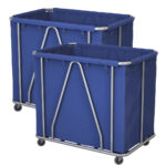 1-SOGA 2X Stainless Steel Commercial Large Soiled Linen Laundry Trolley Cart with Wheels Blue