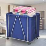 6-SOGA 2X Stainless Steel Commercial Large Soiled Linen Laundry Trolley Cart with Wheels Blue